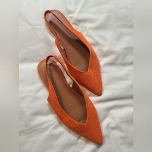 Asos Design Orange Suede Pointed Toe Slingback Flats